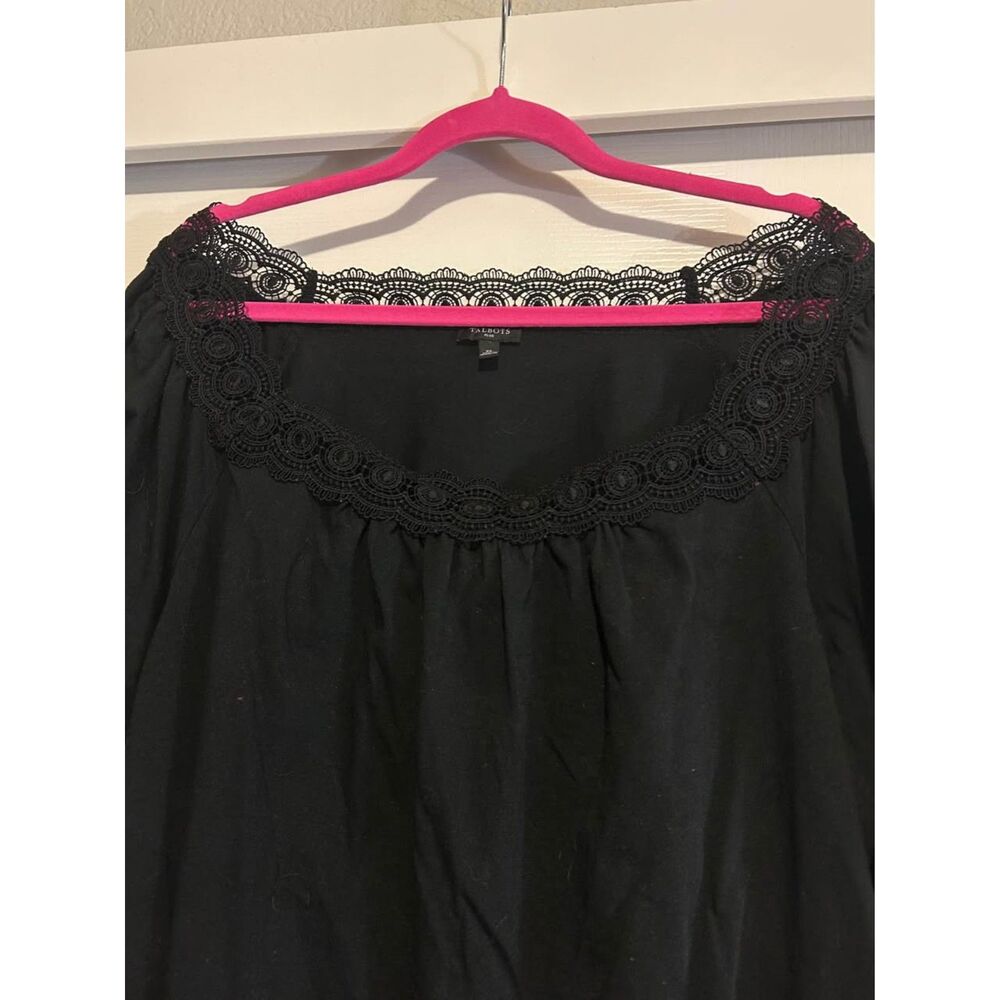 Talbots black lace trim peasant short sleeve blouse top shirt woman's size 2X - Picture 4 of 7